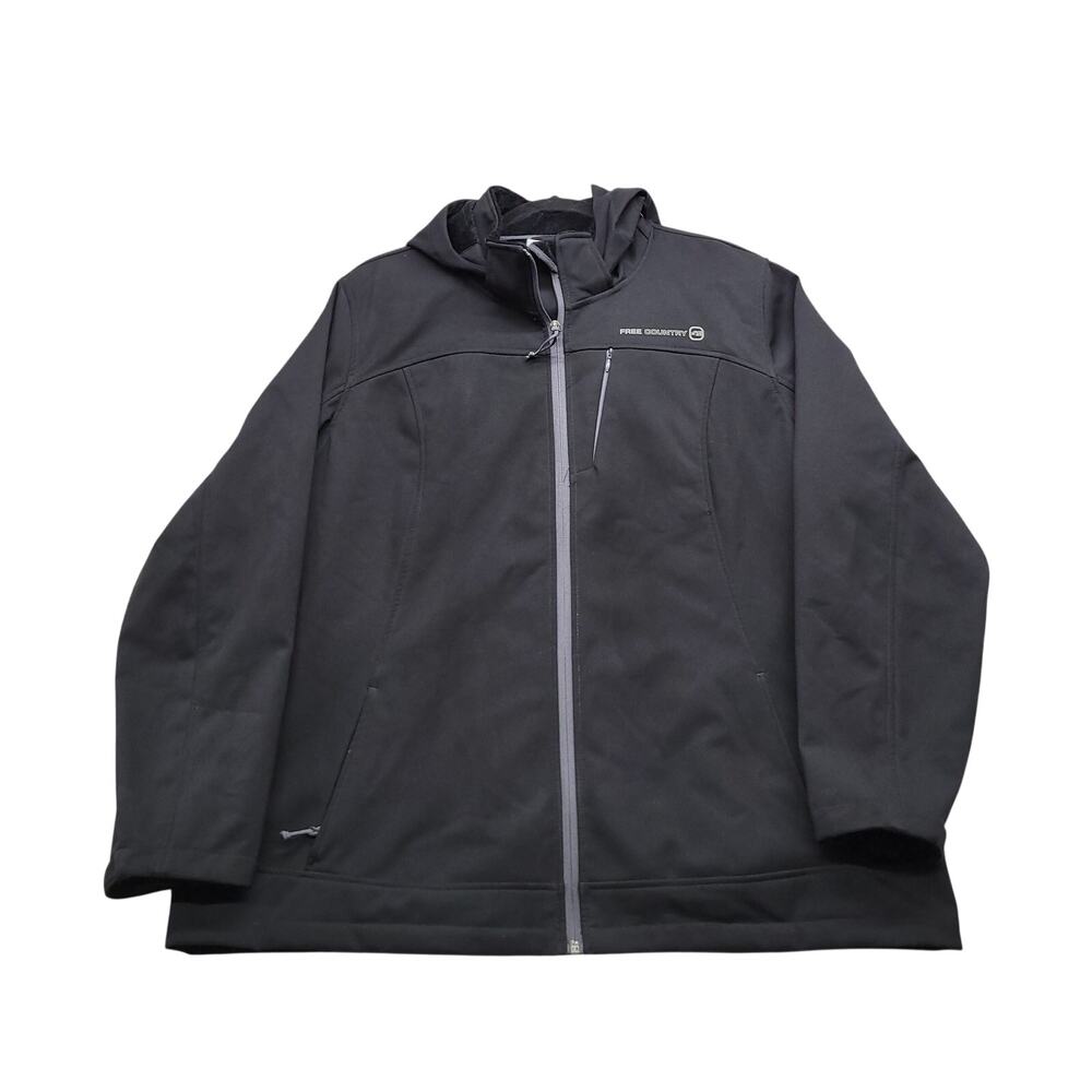 Free Country Mens XXL Softshell Jacket Black Hooded Full Zip Fleece Lined